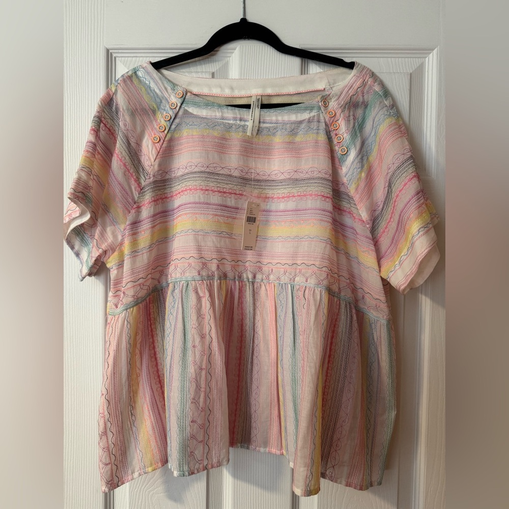 ANTHROPOLOGIE • Letty Embroidered Babydoll Blouse Size• Large